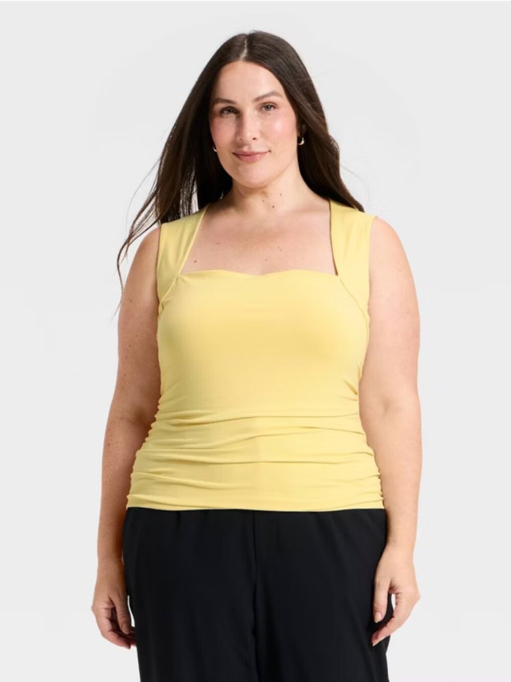 A New Day Womens Ruched Tank Top Yellow Halter Neck Jersey Plus Size 1X